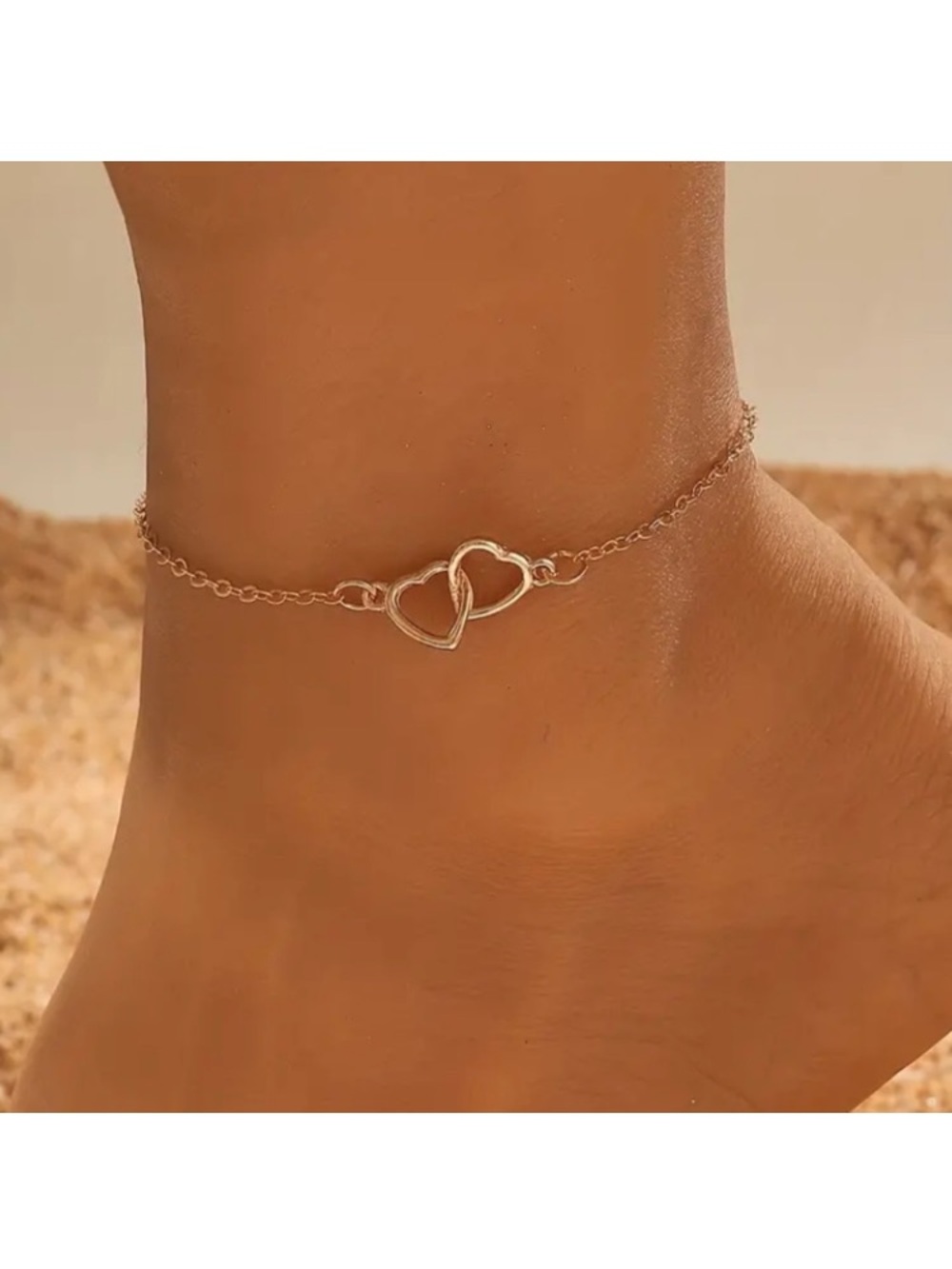 Interlocking Hearts Gold Toned Anklet
